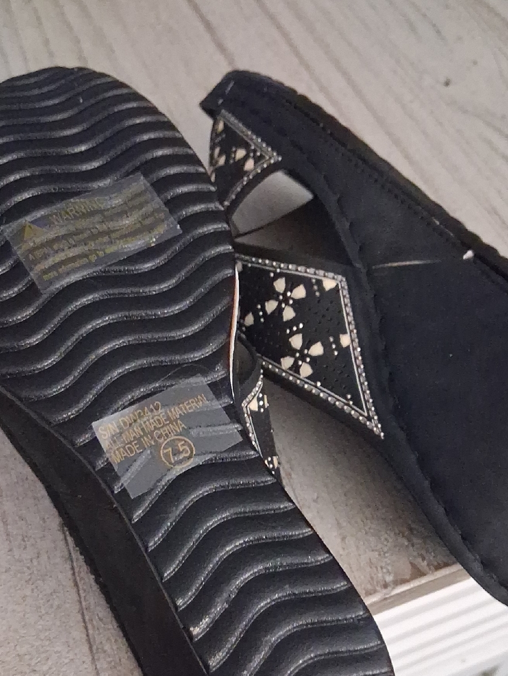 Atalina Black and Cream Crisscross Wedge Sandals - Picture 7 of 9